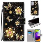 For Samsung Galaxy A52 5G / 4G Coloured Drawing Cross Texture Horizontal Flip PU Leather Case with Holder & Card Slots & Wallet & Lanyard(Gold Diamond Butterfly)