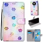 For Huawei Mate 40 Pro Coloured Drawing Cross Texture Horizontal Flip PU Leather Case with Holder & Card Slots & Wallet & Lanyard(Footprint Water Drops)