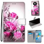 For Huawei Mate 40 Pro Coloured Drawing Cross Texture Horizontal Flip PU Leather Case with Holder & Card Slots & Wallet & Lanyard(Wild Rose)