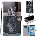 For Huawei Mate 40 Pro Coloured Drawing Cross Texture Horizontal Flip PU Leather Case with Holder & Card Slots & Wallet & Lanyard(Cat Becomes Tiger)