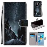 For Huawei Mate 40 Pro Coloured Drawing Cross Texture Horizontal Flip PU Leather Case with Holder & Card Slots & Wallet & Lanyard(Mountain Road Starry Sky)