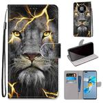 For Huawei Mate 40 Pro Coloured Drawing Cross Texture Horizontal Flip PU Leather Case with Holder & Card Slots & Wallet & Lanyard(Fission Lion)