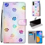 For Huawei P Smart 2021 / Y7a Coloured Drawing Cross Texture Horizontal Flip PU Leather Case with Holder & Card Slots & Wallet & Lanyard(Footprint Water Drops)