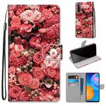 For Huawei P Smart 2021 / Y7a Coloured Drawing Cross Texture Horizontal Flip PU Leather Case with Holder & Card Slots & Wallet & Lanyard(Pink Rose Garden)