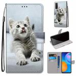 For Huawei P Smart 2021 / Y7a Coloured Drawing Cross Texture Horizontal Flip PU Leather Case with Holder & Card Slots & Wallet & Lanyard(Small Gray Cat)