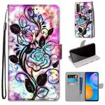 For Huawei P Smart 2021 / Y7a Coloured Drawing Cross Texture Horizontal Flip PU Leather Case with Holder & Card Slots & Wallet & Lanyard(Color Bottom Hollow Flower)