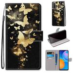 For Huawei P Smart 2021 / Y7a Coloured Drawing Cross Texture Horizontal Flip PU Leather Case with Holder & Card Slots & Wallet & Lanyard(Golden Butterfly Group)