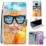 For Huawei Y9a Coloured Drawing Cross Texture Horizontal Flip PU Leather Case with Holder & Card Slots & Wallet & Lanyard(Cat Drinking Soda)