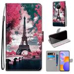 For Huawei Y9a Coloured Drawing Cross Texture Horizontal Flip PU Leather Case with Holder & Card Slots & Wallet & Lanyard(Pink Flower Tower Bridge)