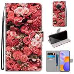 For Huawei Y9a Coloured Drawing Cross Texture Horizontal Flip PU Leather Case with Holder & Card Slots & Wallet & Lanyard(Pink Rose Garden)