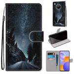 For Huawei Y9a Coloured Drawing Cross Texture Horizontal Flip PU Leather Case with Holder & Card Slots & Wallet & Lanyard(Mountain Road Starry Sky)