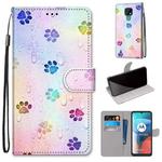 For Motorola Moto E7 Coloured Drawing Cross Texture Horizontal Flip PU Leather Case with Holder & Card Slots & Wallet & Lanyard(Footprint Water Drops)