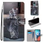 For Motorola Moto E7 Coloured Drawing Cross Texture Horizontal Flip PU Leather Case with Holder & Card Slots & Wallet & Lanyard(Cat Becomes Tiger)