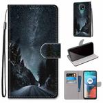 For Motorola Moto E7 Coloured Drawing Cross Texture Horizontal Flip PU Leather Case with Holder & Card Slots & Wallet & Lanyard(Mountain Road Starry Sky)
