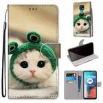 For Motorola Moto E7 Coloured Drawing Cross Texture Horizontal Flip PU Leather Case with Holder & Card Slots & Wallet & Lanyard(Frog Kitten)