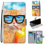 For Motorola Moto G 5G Coloured Drawing Cross Texture Horizontal Flip PU Leather Case with Holder & Card Slots & Wallet & Lanyard(Cat Drinking Soda)