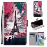 For Motorola Moto G 5G Coloured Drawing Cross Texture Horizontal Flip PU Leather Case with Holder & Card Slots & Wallet & Lanyard(Pink Flower Tower Bridge)