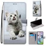 For Motorola Moto G 5G Coloured Drawing Cross Texture Horizontal Flip PU Leather Case with Holder & Card Slots & Wallet & Lanyard(Small Gray Cat)