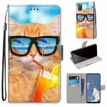For OPPO A52 / A92 / A72 Coloured Drawing Cross Texture Horizontal Flip PU Leather Case with Holder & Card Slots & Wallet & Lanyard(Cat Drinking Soda)