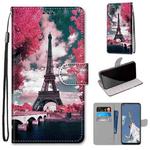 For OPPO A52 / A92 / A72 Coloured Drawing Cross Texture Horizontal Flip PU Leather Case with Holder & Card Slots & Wallet & Lanyard(Pink Flower Tower Bridge)