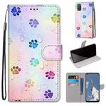 For OPPO A52 / A92 / A72 Coloured Drawing Cross Texture Horizontal Flip PU Leather Case with Holder & Card Slots & Wallet & Lanyard(Footprint Water Drops)