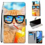 For Xiaomi Redmi Note 9 4G / 9 Power Coloured Drawing Cross Texture Horizontal Flip PU Leather Case with Holder & Card Slots & Wallet & Lanyard(Cat Drinking Soda)
