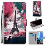 For Xiaomi Redmi Note 9 4G / 9 Power Coloured Drawing Cross Texture Horizontal Flip PU Leather Case with Holder & Card Slots & Wallet & Lanyard(Pink Flower Tower Bridge)