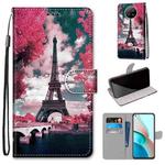 For Xiaomi Redmi Note 9T / Note 9 5G Coloured Drawing Cross Texture Horizontal Flip PU Leather Case with Holder & Card Slots & Wallet & Lanyard(Pink Flower Tower Bridge)