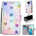 For Xiaomi Redmi Note 9T / Note 9 5G Coloured Drawing Cross Texture Horizontal Flip PU Leather Case with Holder & Card Slots & Wallet & Lanyard(Footprint Water Drops)