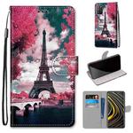 For Xiaomi Poco M3 Coloured Drawing Cross Texture Horizontal Flip PU Leather Case with Holder & Card Slots & Wallet & Lanyard(Pink Flower Tower Bridge)