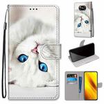 For Xiaomi Poco X3 NFC Coloured Drawing Cross Texture Horizontal Flip PU Leather Case with Holder & Card Slots & Wallet & Lanyard(White Kitten)
