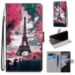 For Nokia 2.4 Coloured Drawing Cross Texture Horizontal Flip PU Leather Case with Holder & Card Slots & Wallet & Lanyard(Pink Flower Tower Bridge)