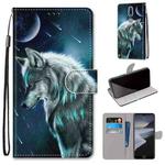 For Nokia 2.4 Coloured Drawing Cross Texture Horizontal Flip PU Leather Case with Holder & Card Slots & Wallet & Lanyard(Pensive Wolf)