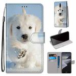 For Nokia 2.4 Coloured Drawing Cross Texture Horizontal Flip PU Leather Case with Holder & Card Slots & Wallet & Lanyard(Snow Puppy)