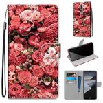 For Nokia 2.4 Coloured Drawing Cross Texture Horizontal Flip PU Leather Case with Holder & Card Slots & Wallet & Lanyard(Pink Rose Garden)