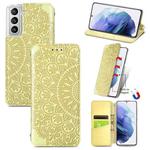 For Samsung Galaxy S21 5G Blooming Mandala Embossed Pattern Magnetic Horizontal Flip Leather Case with Holder & Card Slots & Wallet(Yellow)