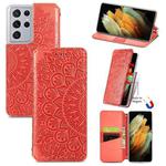 For Samsung Galaxy S21 Ultra 5G Blooming Mandala Embossed Pattern Magnetic Horizontal Flip Leather Case with Holder & Card Slots & Wallet(Red)