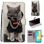 For LG Stylo 7 5G Coloured Drawing Cross Texture Horizontal Flip PU Leather Case with Holder & Card Slots & Wallet & Lanyard(Golden Chain Grey Cat)