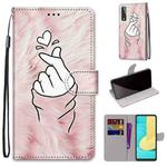 For LG Stylo 7 5G Coloured Drawing Cross Texture Horizontal Flip PU Leather Case with Holder & Card Slots & Wallet & Lanyard(Pink Hands Heart)