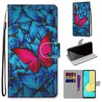 For LG Stylo 7 5G Coloured Drawing Cross Texture Horizontal Flip PU Leather Case with Holder & Card Slots & Wallet & Lanyard(Blue Red Butterfly)