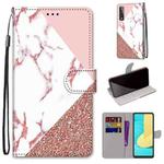 For LG Stylo 7 5G Coloured Drawing Cross Texture Horizontal Flip PU Leather Case with Holder & Card Slots & Wallet & Lanyard(Pink Stone Texture)