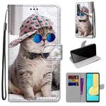 For LG Stylo 7 5G Coloured Drawing Cross Texture Horizontal Flip PU Leather Case with Holder & Card Slots & Wallet & Lanyard(Slant Hat Blue Mirror Cat)