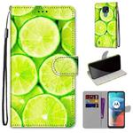 For Motorola Moto E7 Coloured Drawing Cross Texture Horizontal Flip PU Leather Case with Holder & Card Slots & Wallet & Lanyard(Green Lemon)