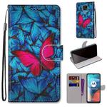 For Motorola Moto E7 Coloured Drawing Cross Texture Horizontal Flip PU Leather Case with Holder & Card Slots & Wallet & Lanyard(Blue Red Butterfly)