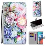 For Motorola Moto E7 Coloured Drawing Cross Texture Horizontal Flip PU Leather Case with Holder & Card Slots & Wallet & Lanyard(Light Pink Bouquet)