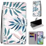 For Motorola Moto G 5G Coloured Drawing Cross Texture Horizontal Flip PU Leather Case with Holder & Card Slots & Wallet & Lanyard(Pink Green Leaf)