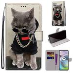 For Motorola Moto G 5G Coloured Drawing Cross Texture Horizontal Flip PU Leather Case with Holder & Card Slots & Wallet & Lanyard(Golden Chain Grey Cat)