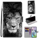 For Motorola Moto G 5G Coloured Drawing Cross Texture Horizontal Flip PU Leather Case with Holder & Card Slots & Wallet & Lanyard(Black White Lion Head)