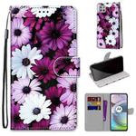 For Motorola Moto G 5G Coloured Drawing Cross Texture Horizontal Flip PU Leather Case with Holder & Card Slots & Wallet & Lanyard(Chrysanthemum Pink White Purple)