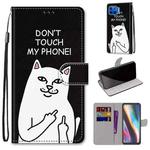 For Motorola Moto G 5G Plus Coloured Drawing Cross Texture Horizontal Flip PU Leather Case with Holder & Card Slots & Wallet & Lanyard(Middle Finger White Cat)